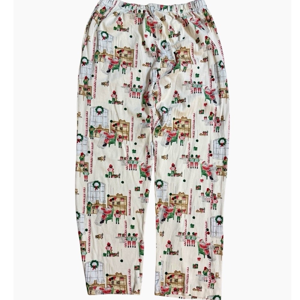 Burt's Bees Santa Workshop Christmas Pajama Pants Womens XL Cream Organic Cotton